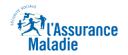 Logo de l'assurance maladie et sécurité sociale avec des personnages en bleu