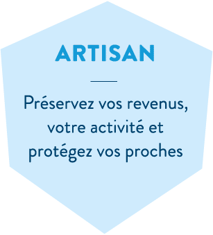 Hexagone bleu en header de l'offre Santé artisan de la MBTP
